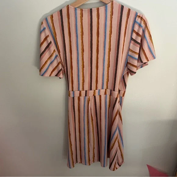 BCBGeneration Dress Womens Short Sleeve Riviera Stripe Wrap V-Neck Multicolor M - Picture 8 of 11